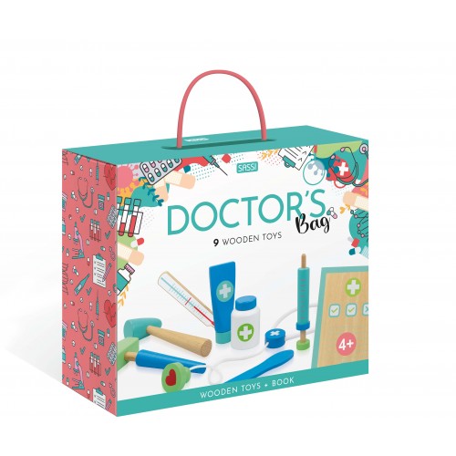 WOODEN DOCTOR AND BOOK SET - DOCTOR'S BAG 10 PCS
