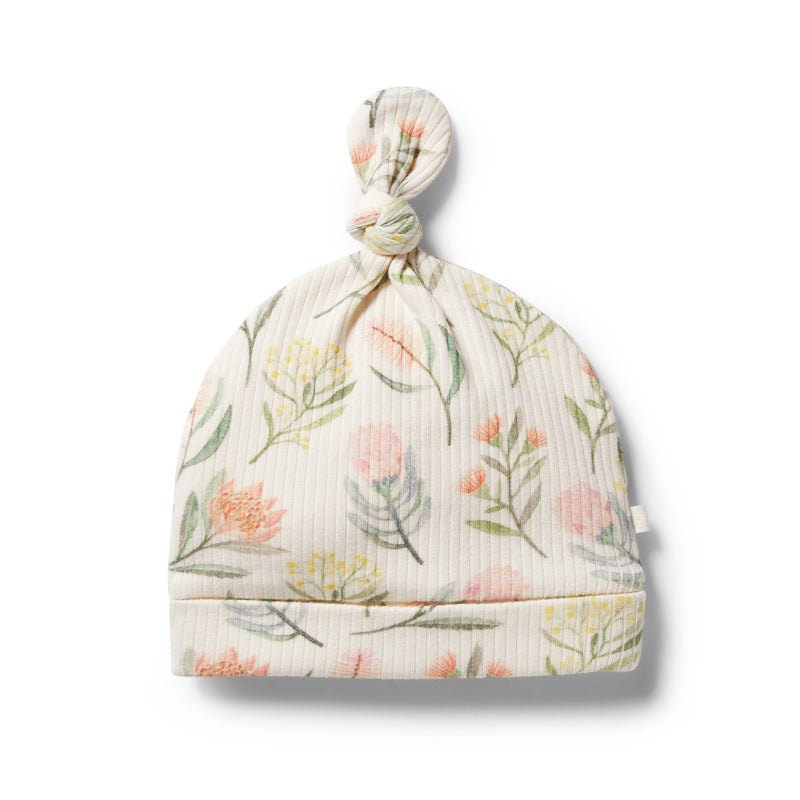 Organic Rib Knot Hat (Pretty Floral)