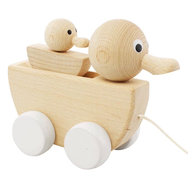 WOODEN PULL ALONG DUCK WITH DUCKLING-GRETEL